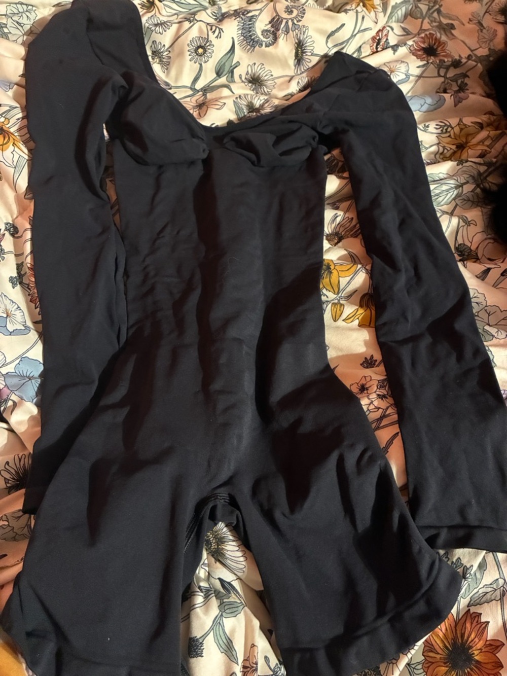 SKIMS Black Long Sleeve Square Neck Romper